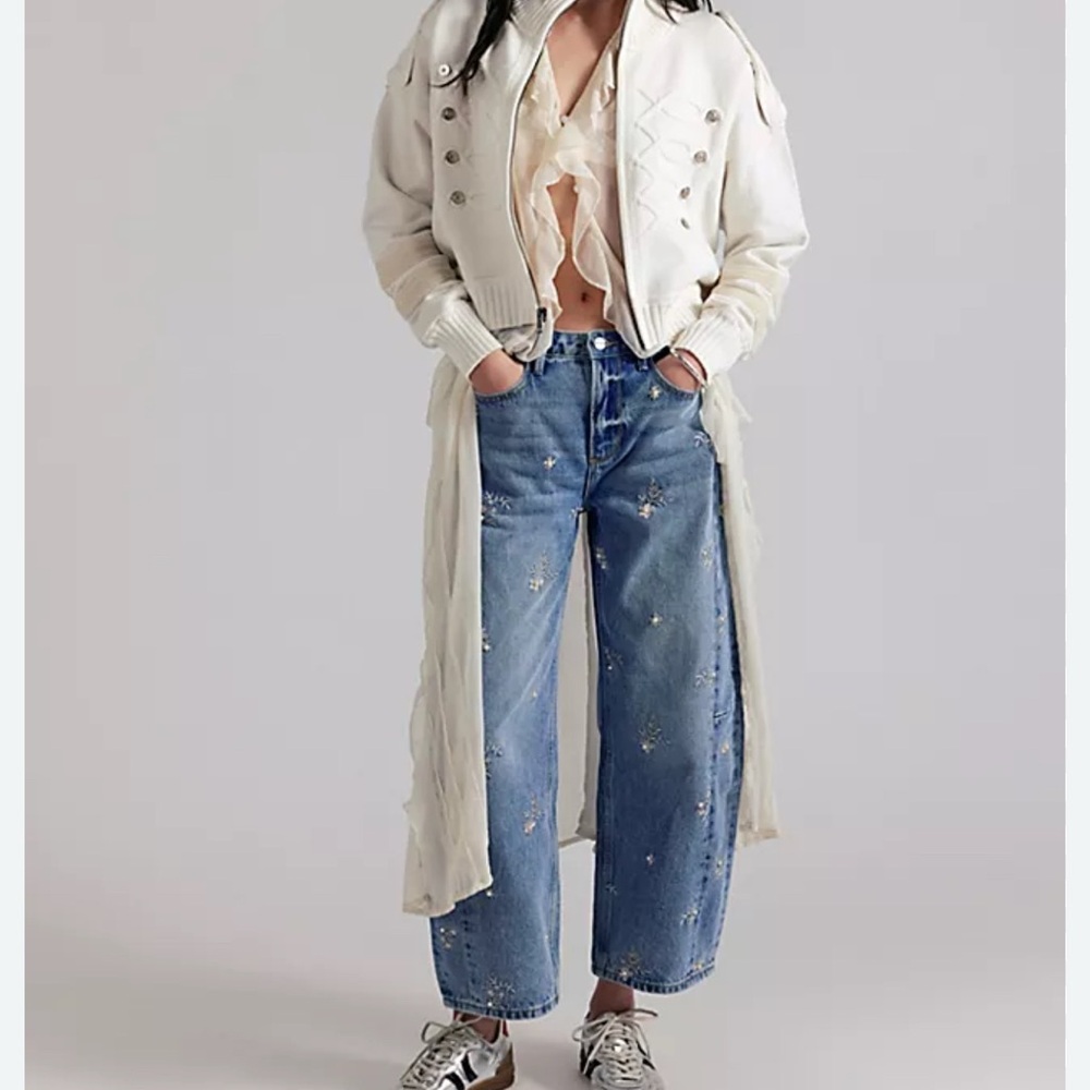 DRIFTWOOD x Free People Elaine Barrel Gilded Garden Jeans  denim pearls